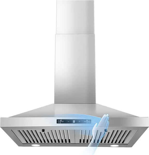24-Inch Ducted Ductless Wall Mount Range Hood 450CFM Stainless Steel with Touch & Gesture Control