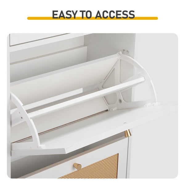 Shoe Cabinet with Drawer and 2 Flip-Top Compartments - White