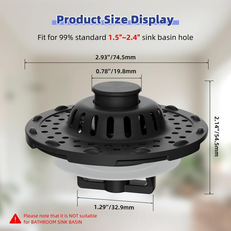 Push-Type Sink Drain Stopper - Stainless Steel, Transparent & Black Variants