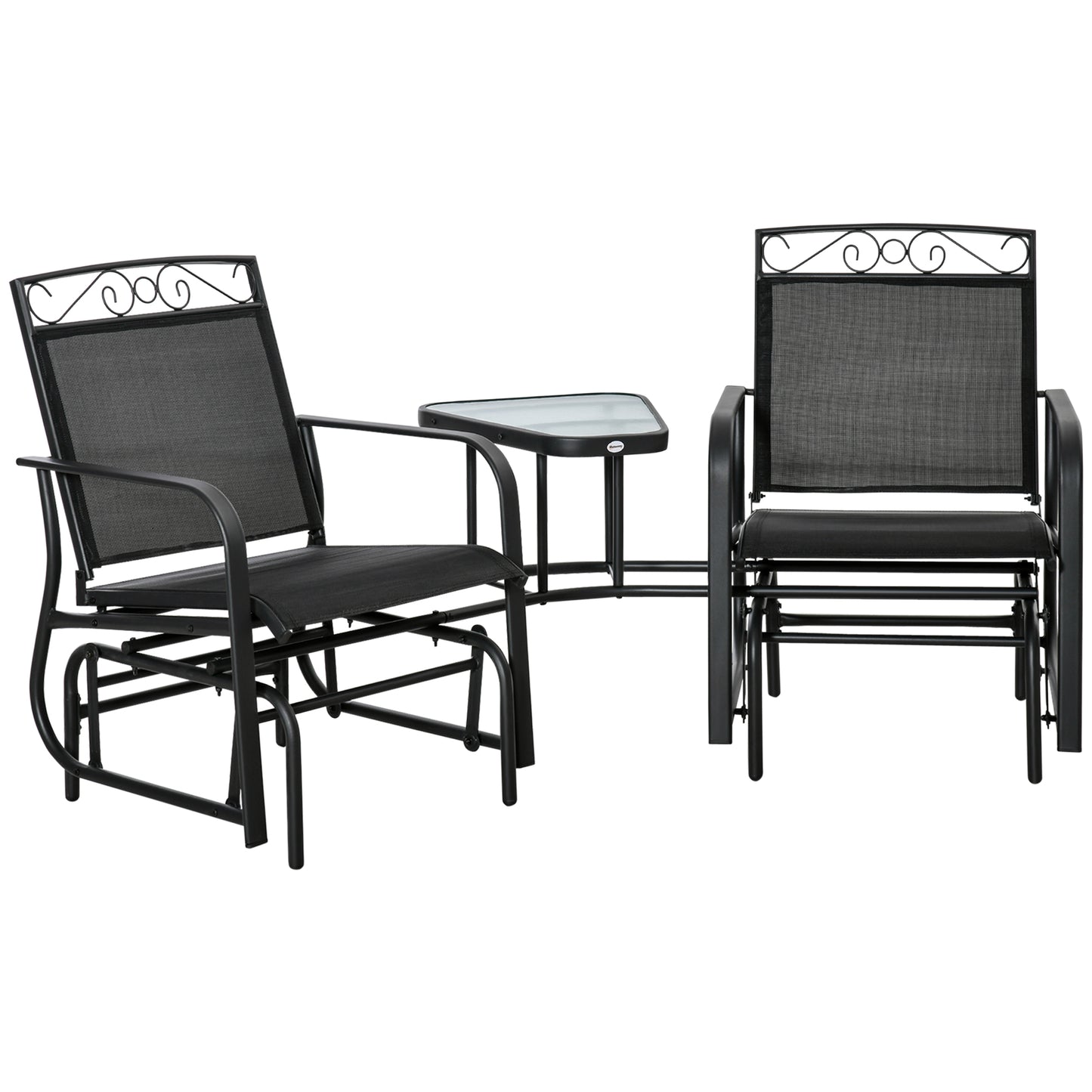 Black Outdoor Glider Chair with Coffee Table - 2-Seat Rocking Swing