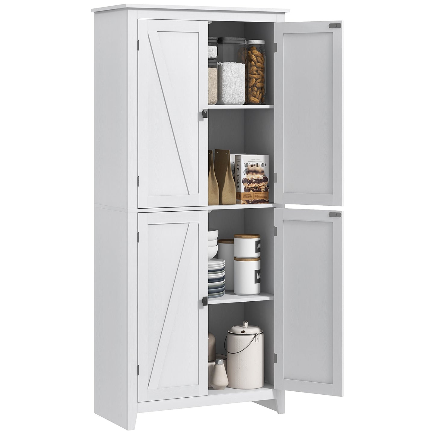 72" Tall Kitchen Pantry Cabinet - Farmhouse Storage with 4 Doors, White