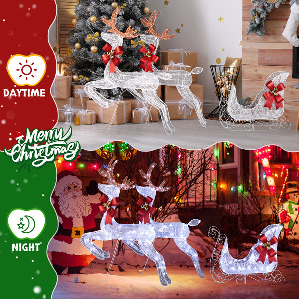 Lighted Reindeer & Sleigh Set - 270 White LEDs Christmas Decoration
