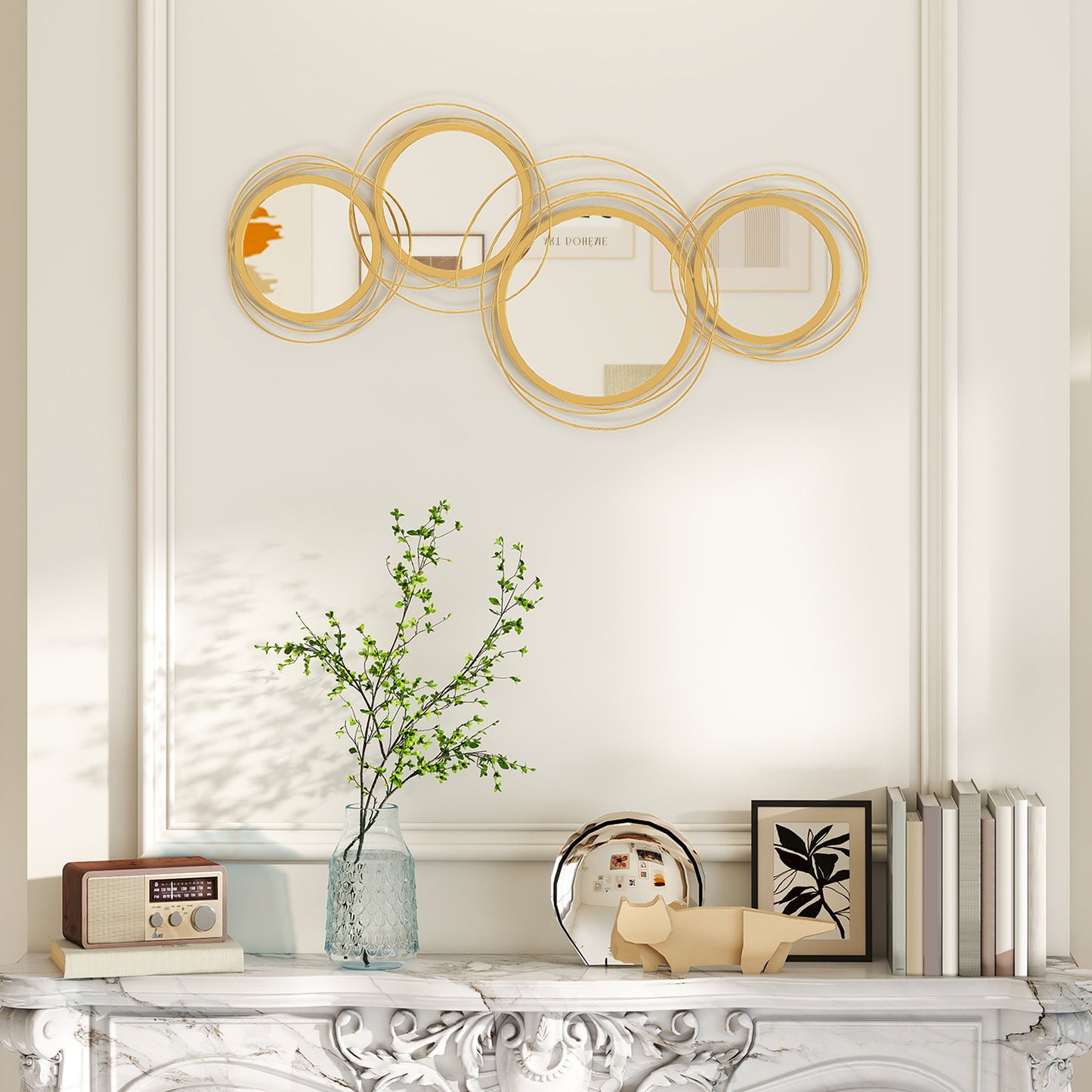 42.25" Round Wall Mirror with Asymmetrical Metal Frame - Gold