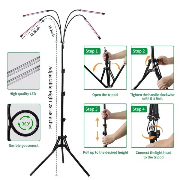 Full Spectrum Plant Grow Light with Adjustable Stand - 80 LEDs