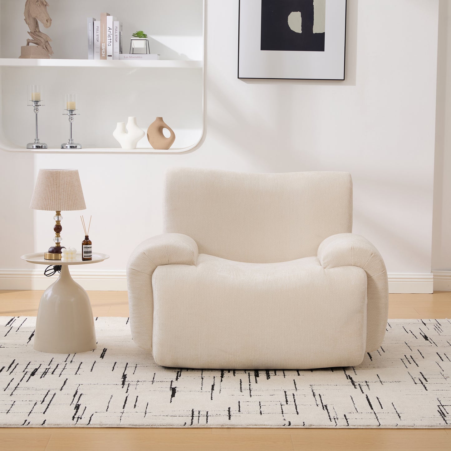 Modern Upholstered Accent Chair - Beige Chenille Armchair
