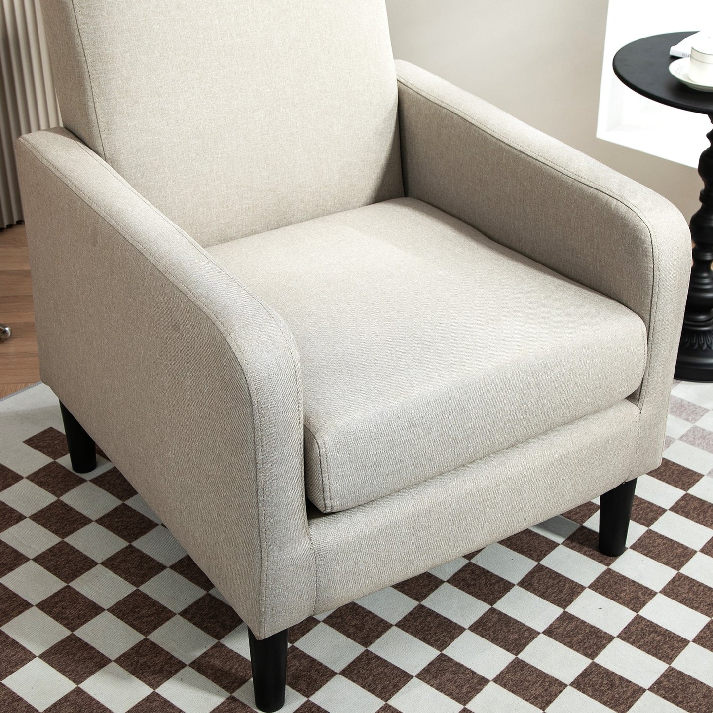 Faux Linen Upholstered Accent Chair, Modern Armchair With Solid Wood