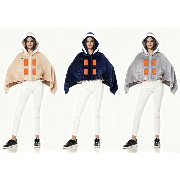 Wearable Heated Throw Blanket - Portable Double-Sided Flannel