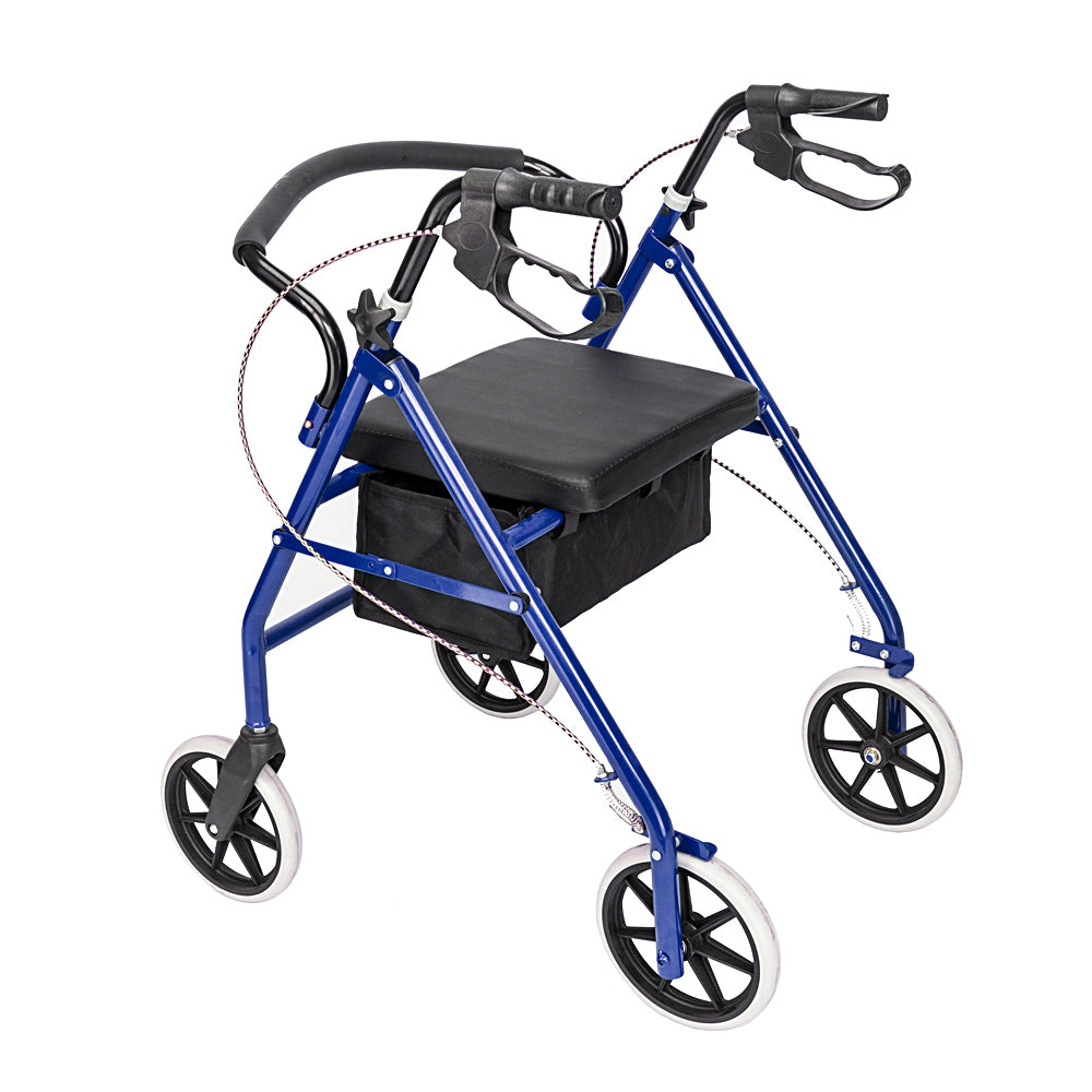 Adjustable Rolling Medical Walker with Padded Seat and Storage - Black & Blue
