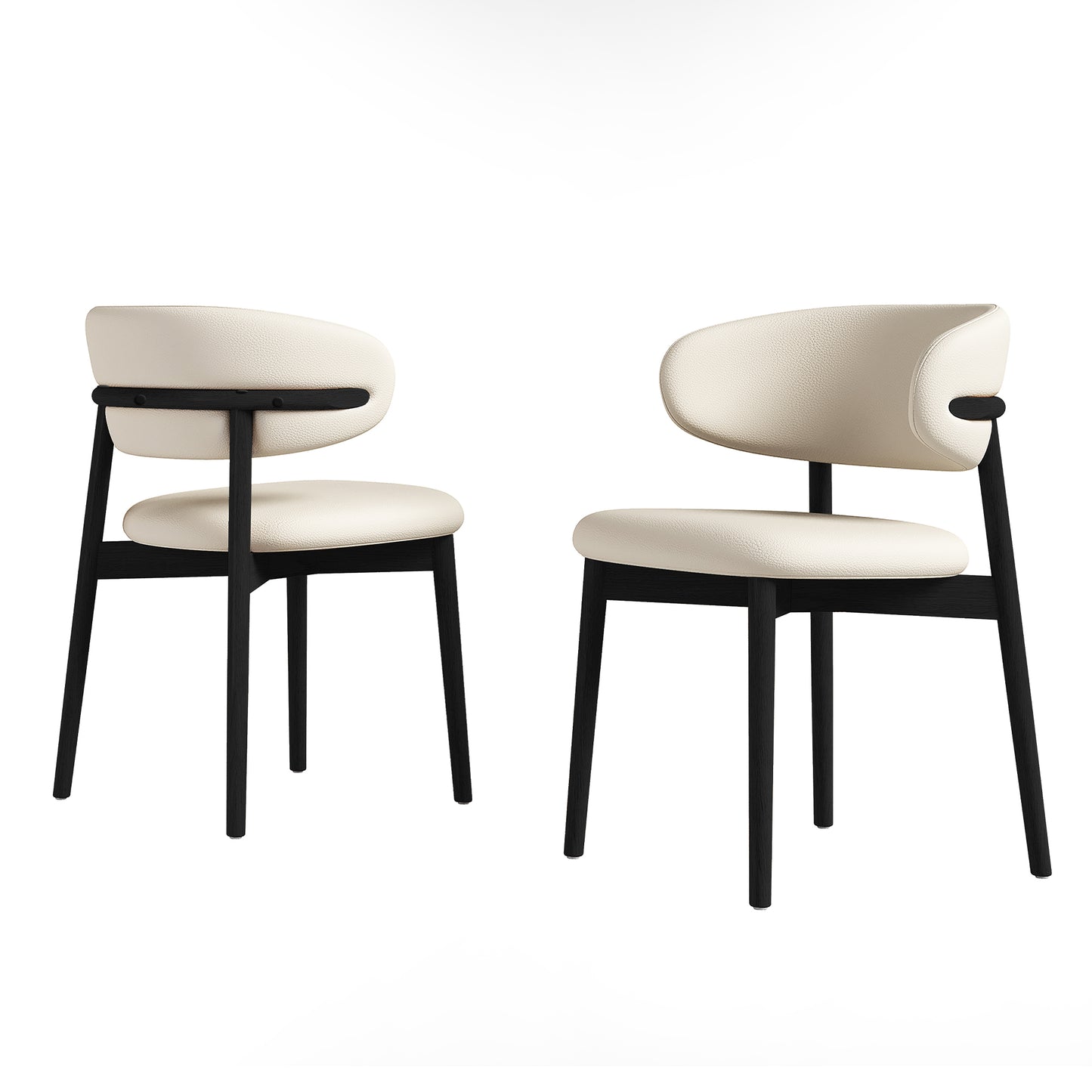 Mid-Century Modern Dining Chairs - Set of 2, Black Wood