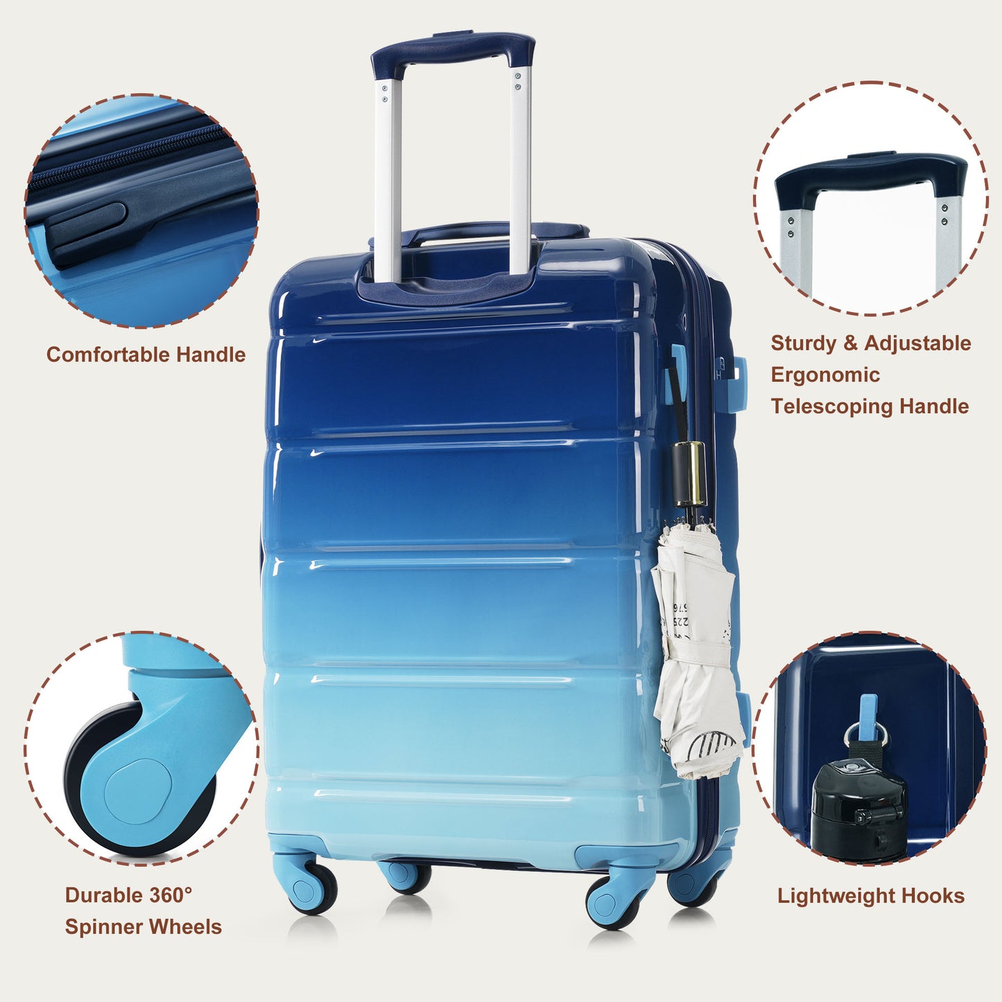 24-Inch Checked Suitcase Set with Travel Duffel & Toiletry Bag - Navy