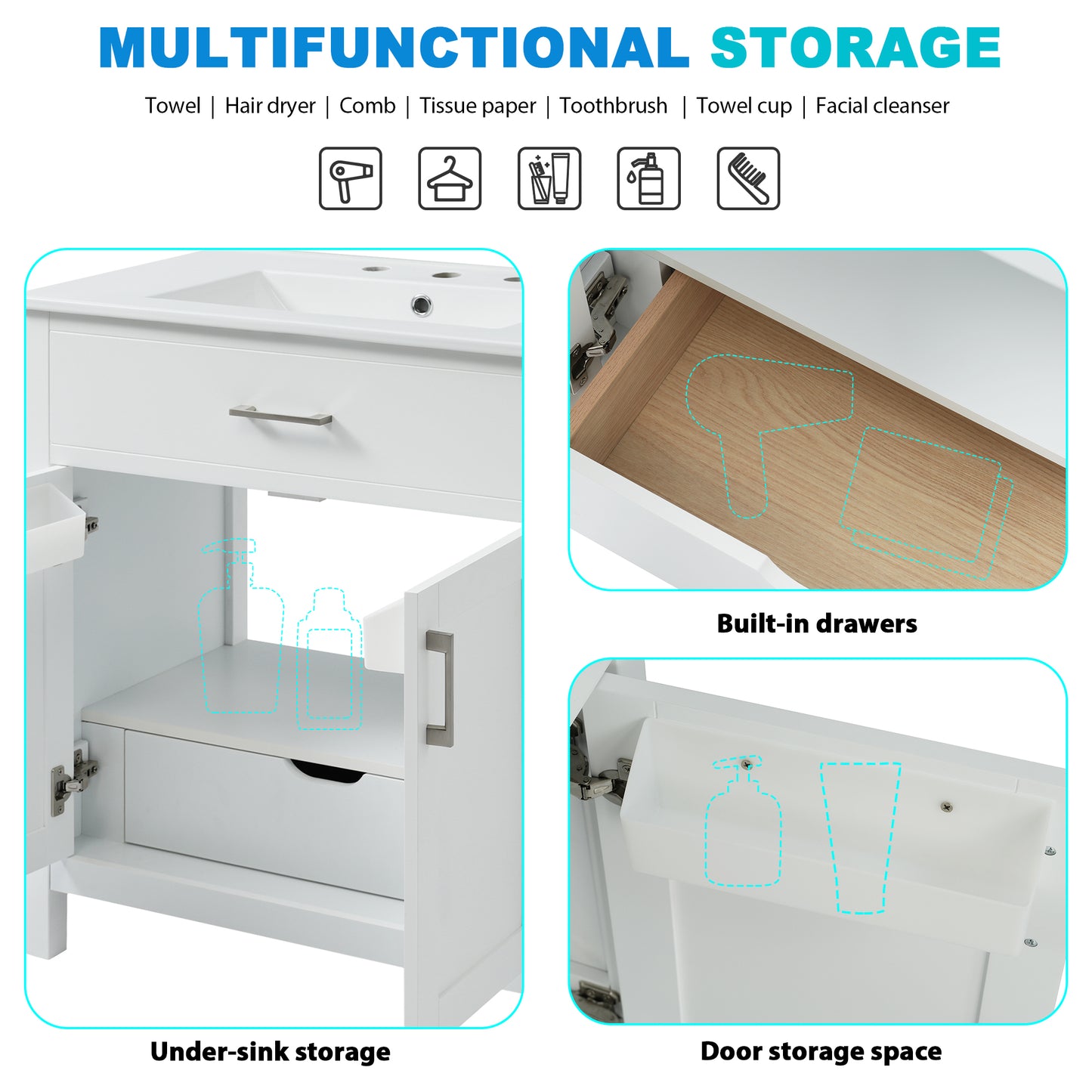 30-Inch Bathroom Vanity with Ceramic Sink & Ample Storage - White