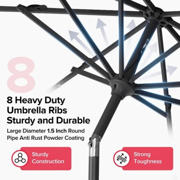 10 Ft Patio Umbrella with LED Solar Lights, Outdoor Sun Shade, Red