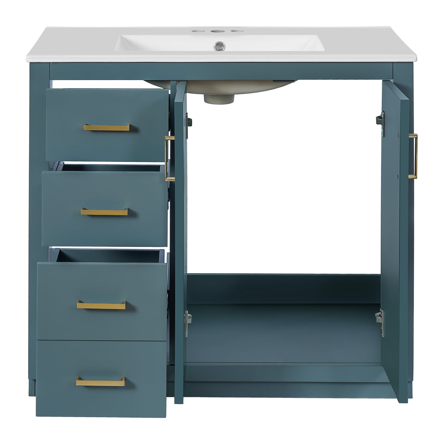 36-Inch Blue Bathroom Vanity with Ceramic Sink & Storage Cabinet