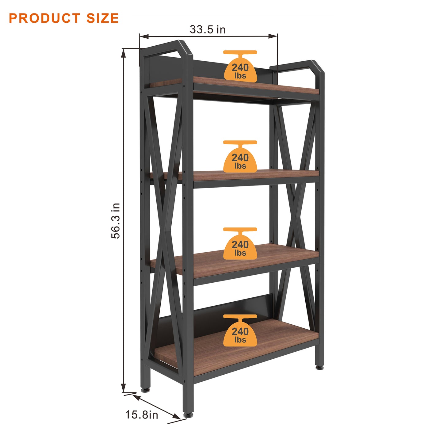 56.3'' Metal and Wooden Bakers Rack - 4-Level Kitchen Storage