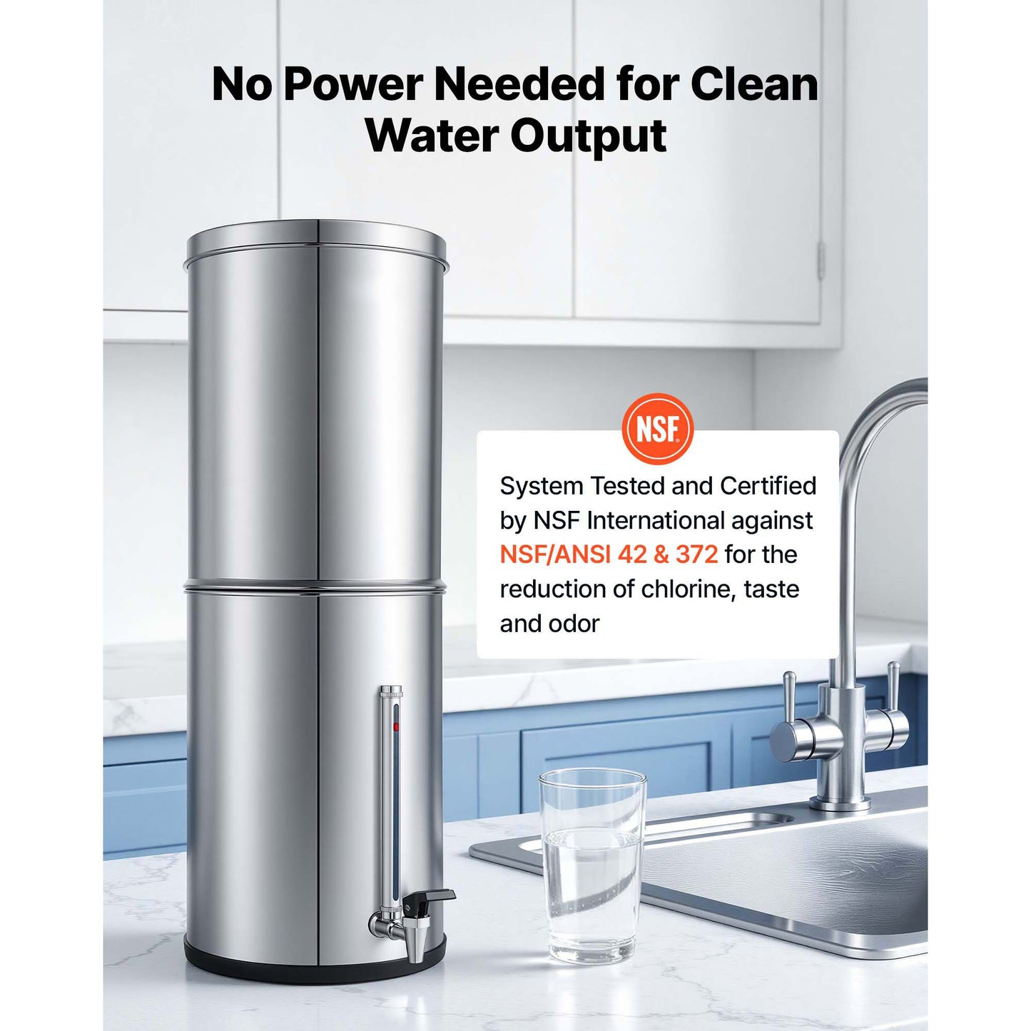 Gravity-Fed Water Filter System 3.25G Stainless Steel Countertop with Lead & Chlorine Reduction