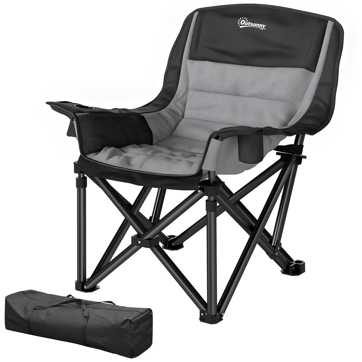 Portable Folding Camping Chair with Cup Holders & Side Pockets - Gray