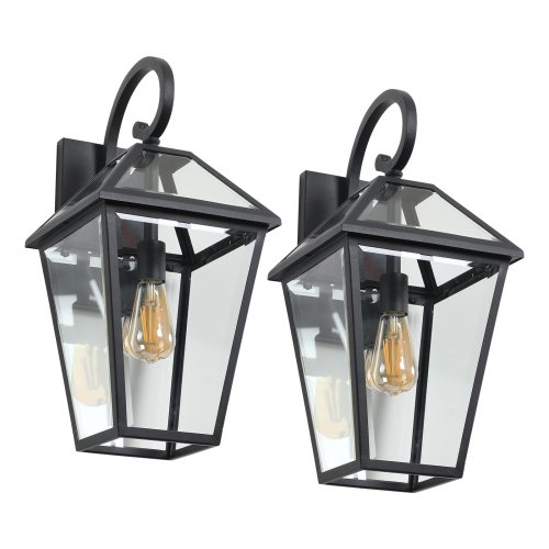 Outdoor Waterproof Wall Light with Support for Various Bulbs - Black, 2 Pack