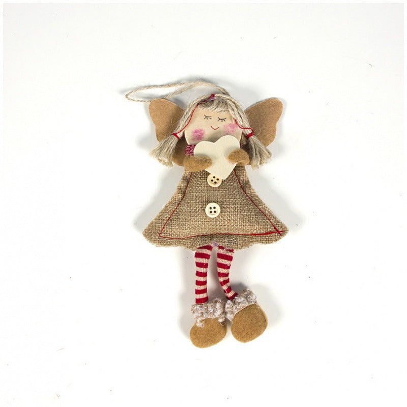 Christmas Angel Doll Pendant in Fabric Wood - Holiday Decor, Angel & Star Styles