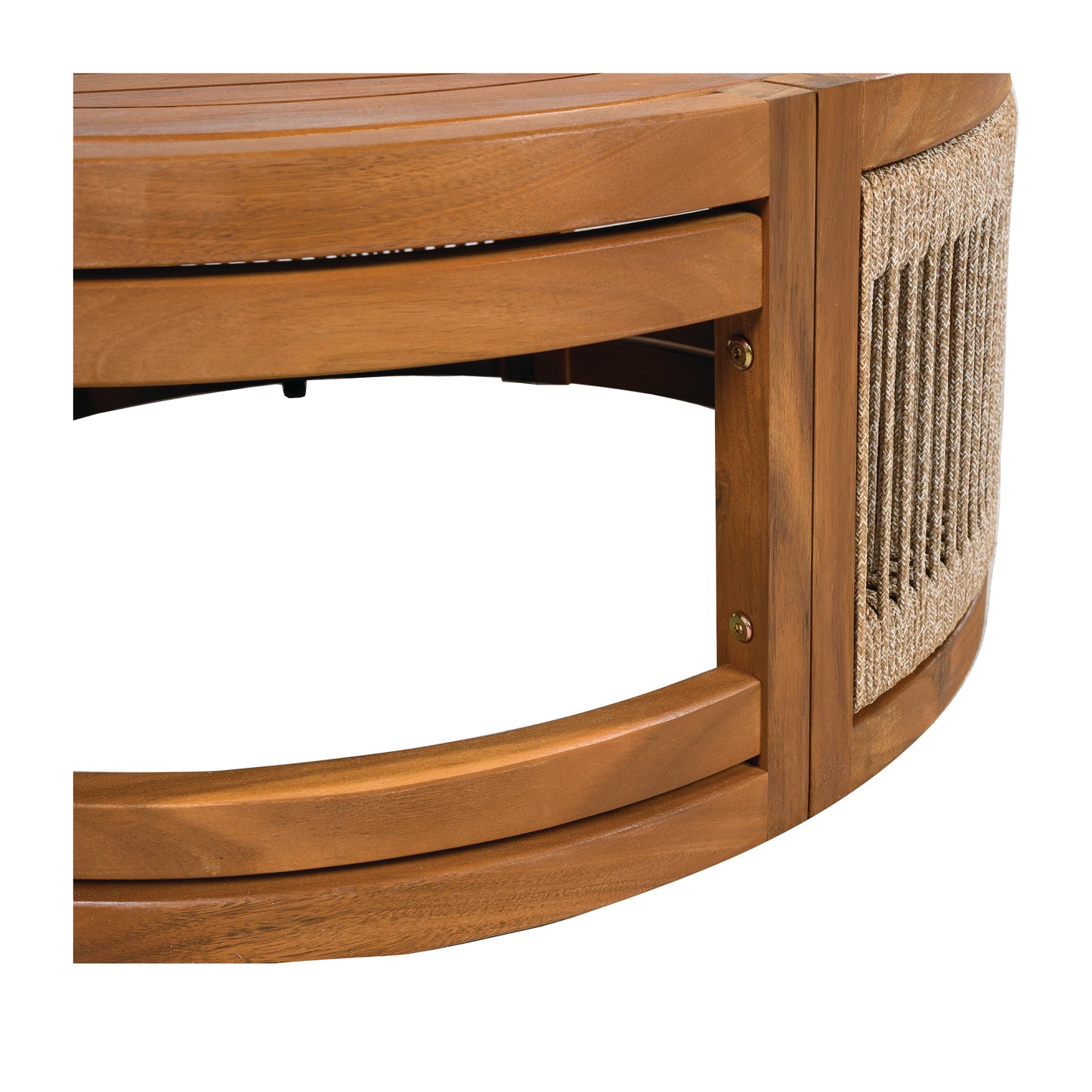 27.95 Acacia Wood Outdoor Coffee Table - Handwoven Rope Accent Boho