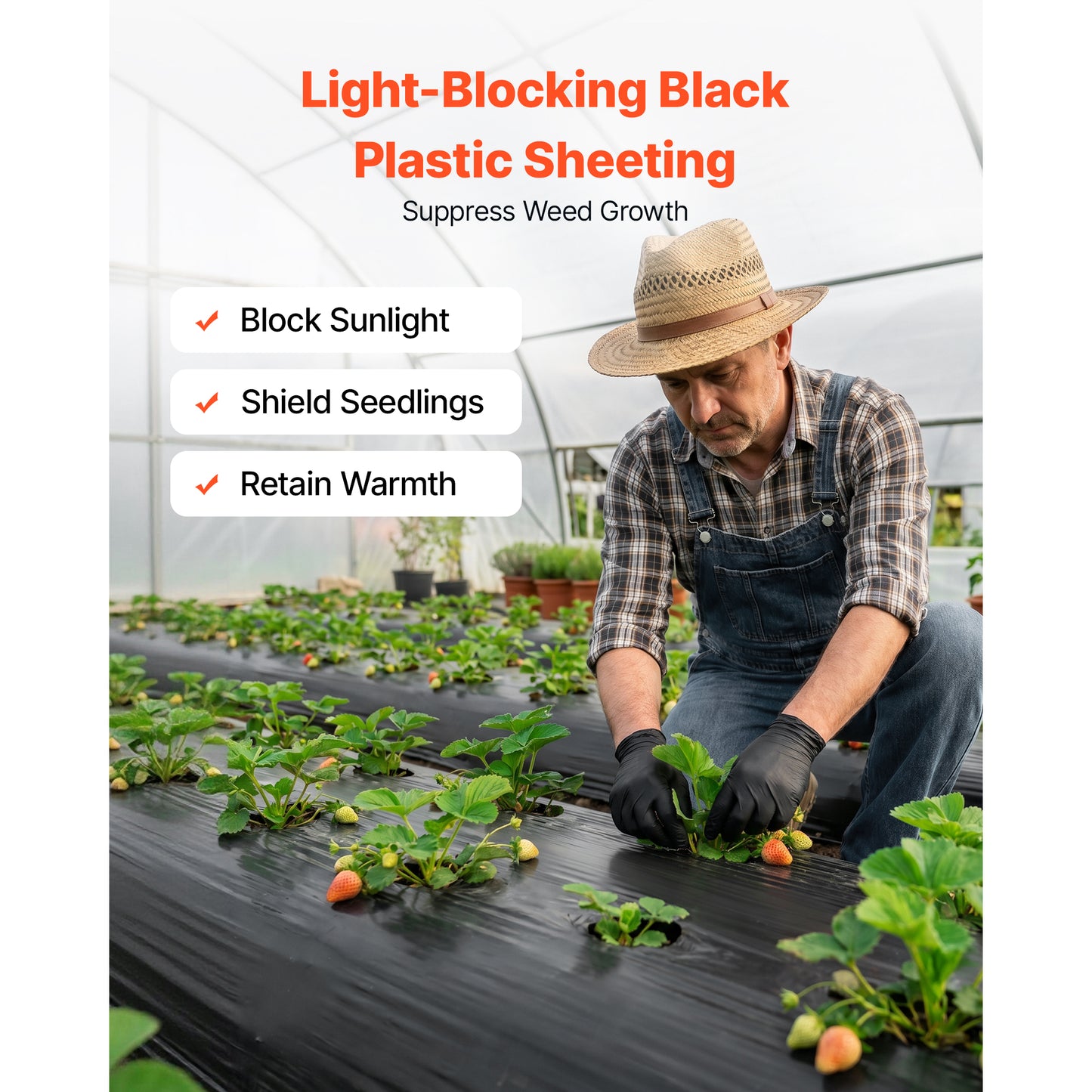 Heavy Duty Plastic Sheeting Roll 10x100ft Black Polyethylene for Garden & Covering