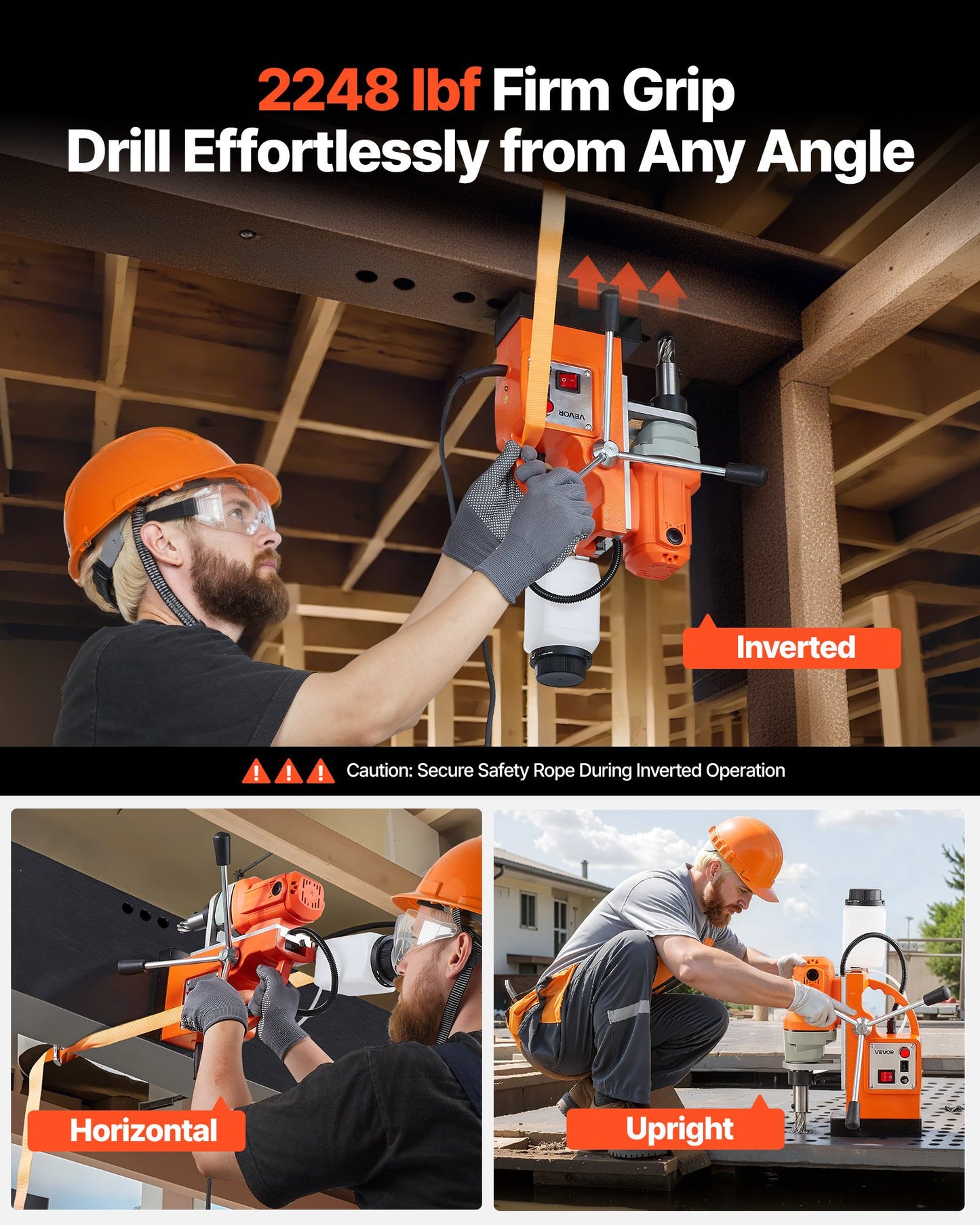 Magnetic Drill Press 1200W Power Tool with 1.5 Inch Boring Capacity - Orange
