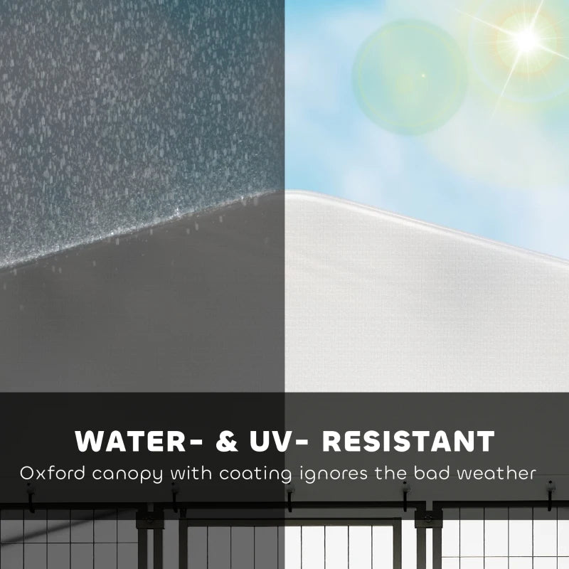 Outdoor Dog Kennel with Rotating Bowls, Waterproof Cover, Silver - Large Pet Run
