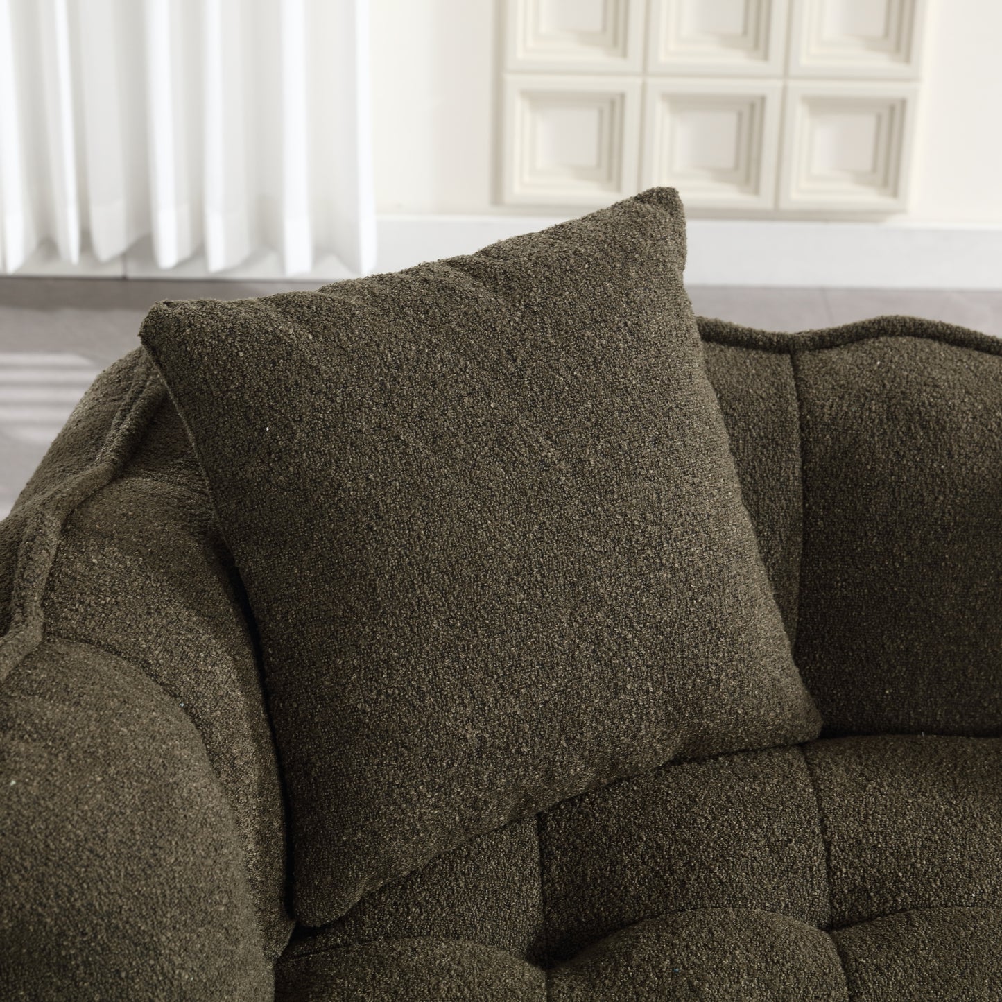 Olive Green Soft Beanbag Chair for Two - Chenille Foam Recliner