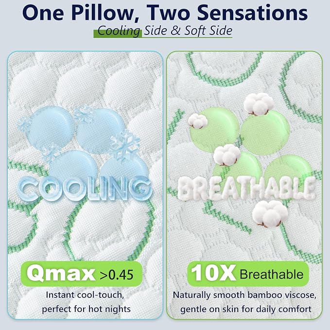 King Size Bamboo Rayon Shredded Memory Foam Pillows - Adjustable Soft & Firm, Washable Cover, Pack of 2 & 4