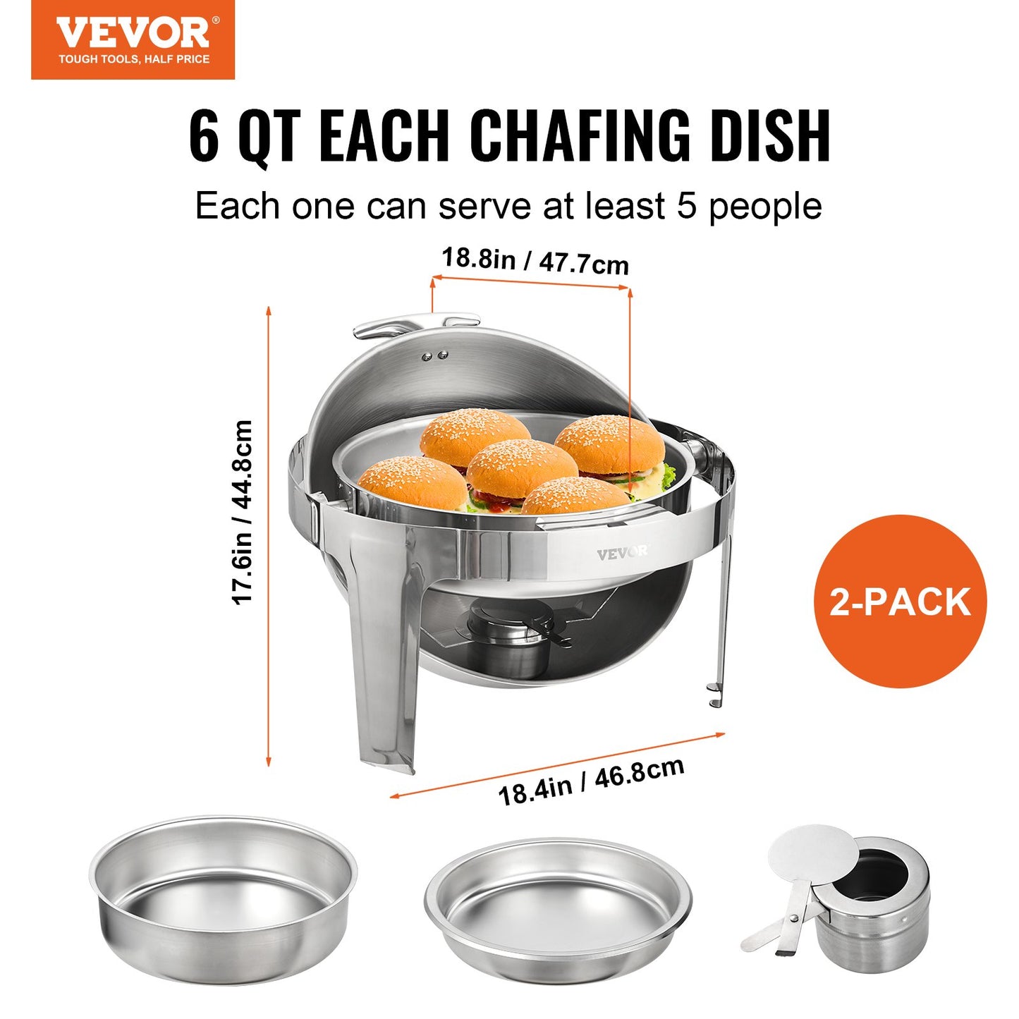 Roll Top Chafing Dish Buffet Set - 6 Qt Stainless Steel