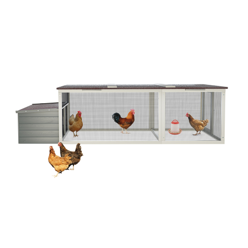 Large Wooden Chicken Coop with Run and Weatherproof Roof - Gray