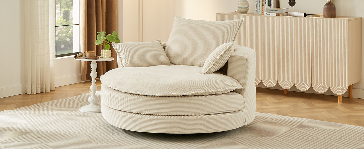 Oversized 360° Swivel Accent Chair with Dual-Layer Cushion - Beige