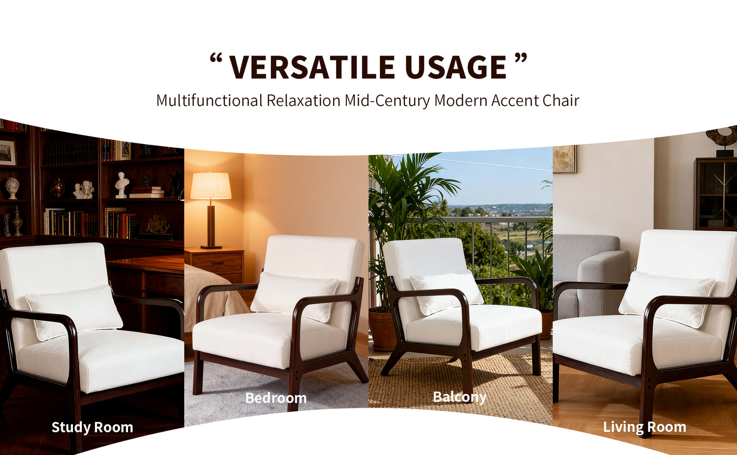 Mid Century Modern Accent Chair with Solid Wood Frame - Beige