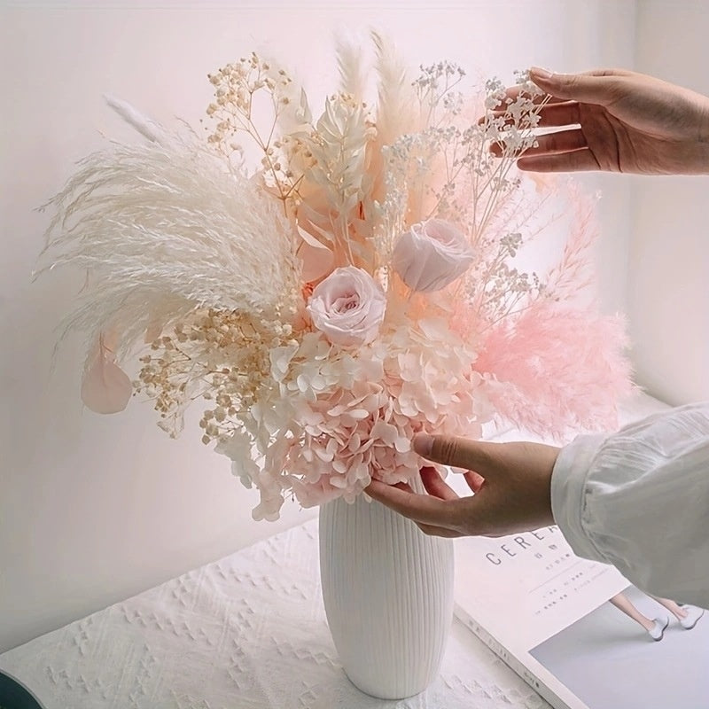 Pink Rose and Baby's Breath Bouquet Decoration for Home & Garden