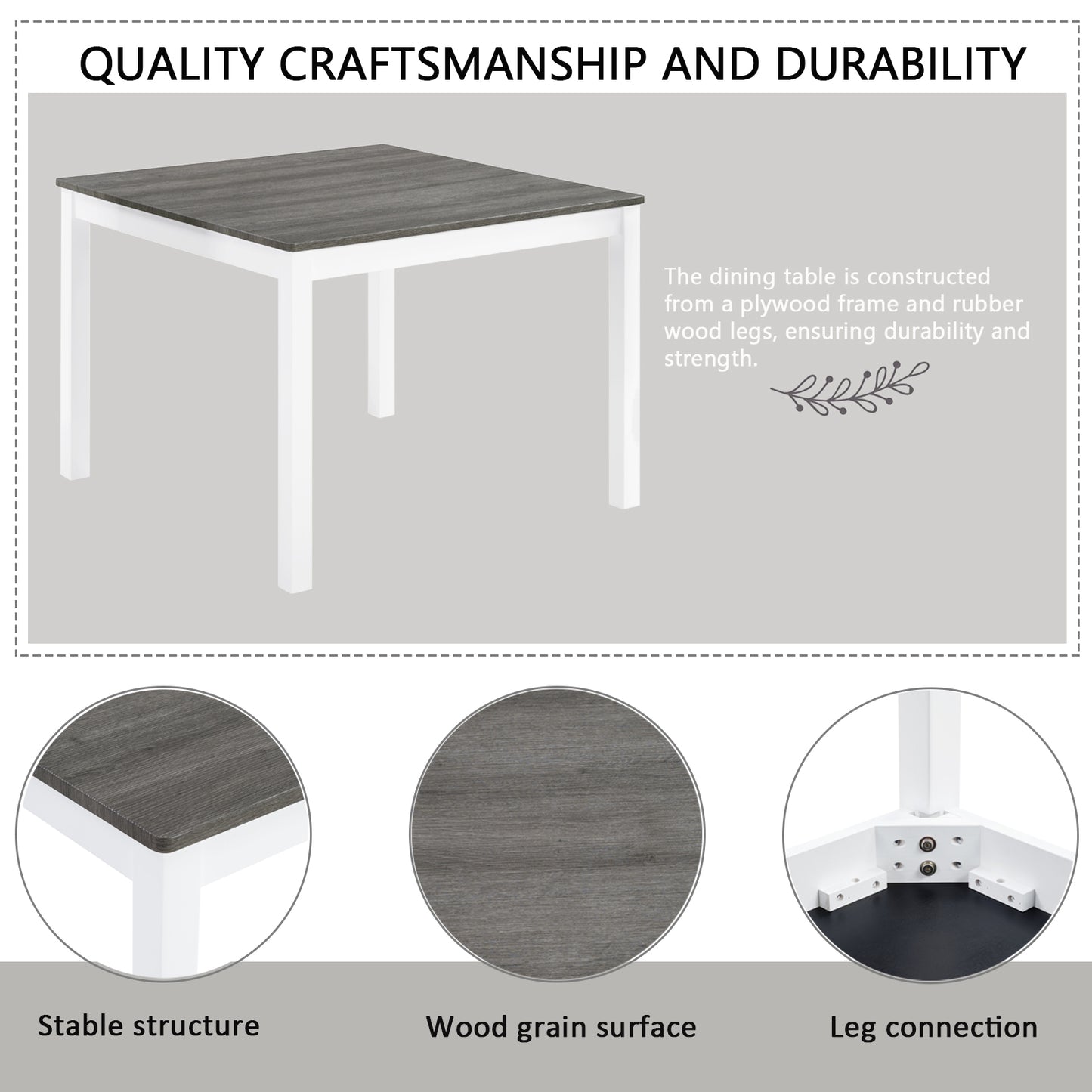 5-Piece Wooden Dining Table Set with 4 Chairs - Grey & White