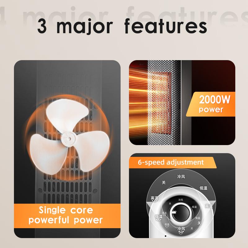2000W Adjustable Indoor Space Heater with 6 Speed Settings for Home Use