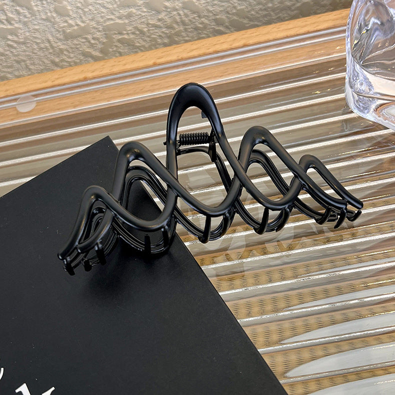 Metal Wave Clasp Hair Clip - Large Back Scoop Style, Alloy Hair Accessory