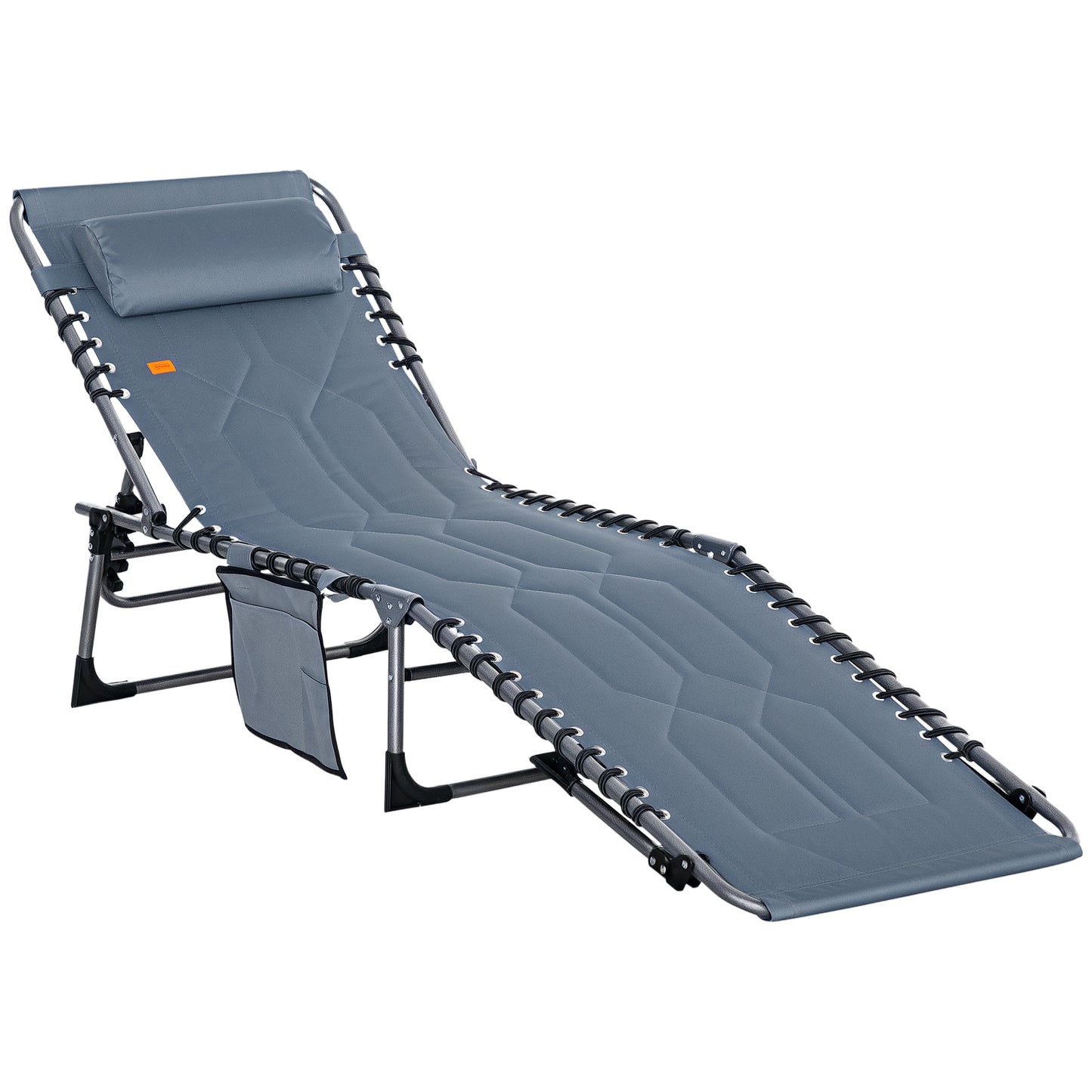 Padded Folding Chaise Lounge Chair - 6-Level Recline, Gray