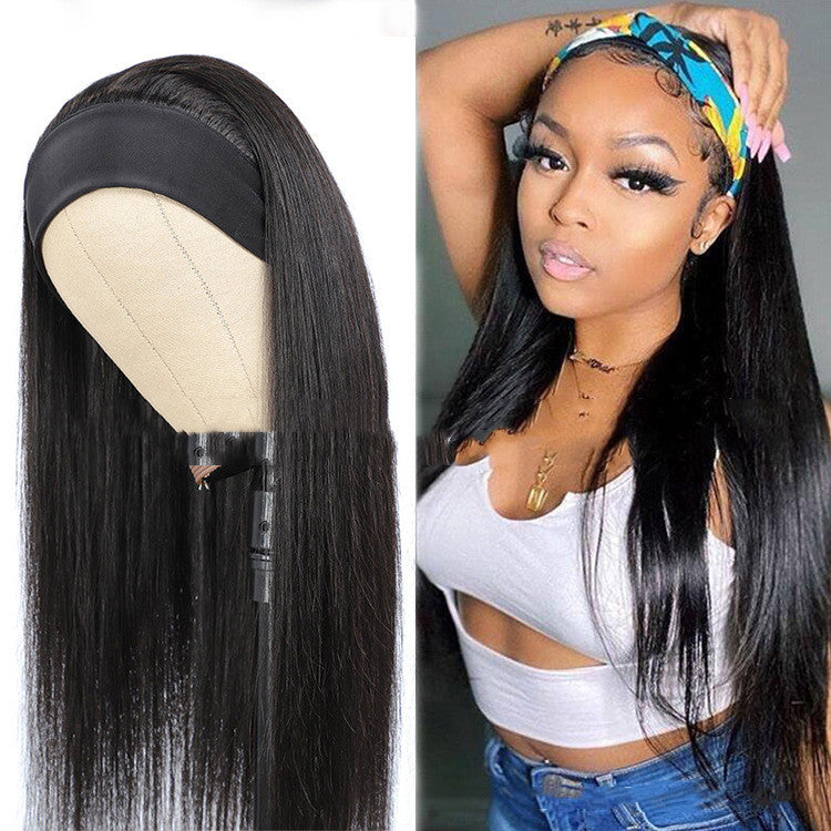 Human Hair Straightening Headband and Cover - Black, 8-14 Inch Variants