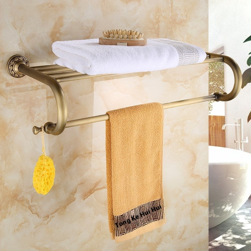 Copper Wall-Mounted Bathroom Shelves with Carved Design - Multiple Sizes