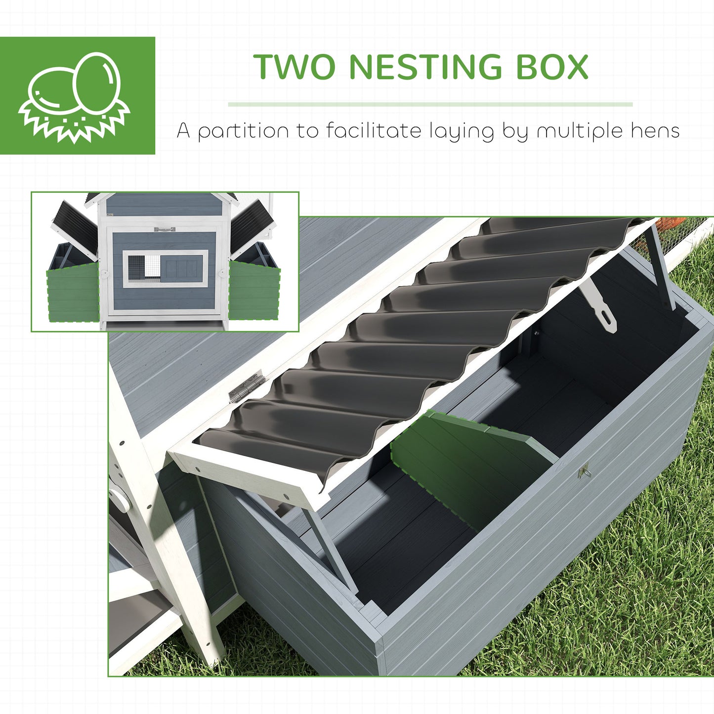 Large Wooden Chicken Coop with Nesting Boxes & Run Cage - Waterproof Roof