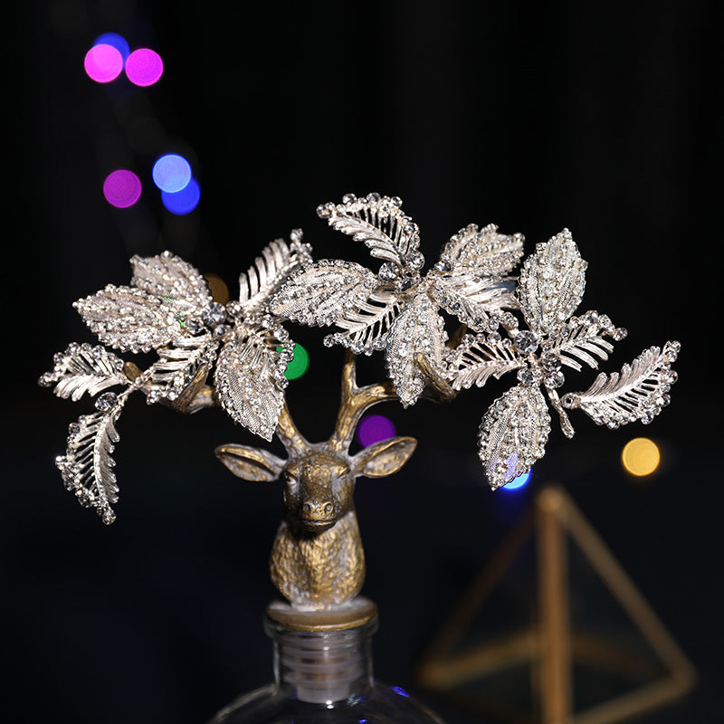 Bridal Alloy Hairpin with Diamond Inlaid Leaf Design