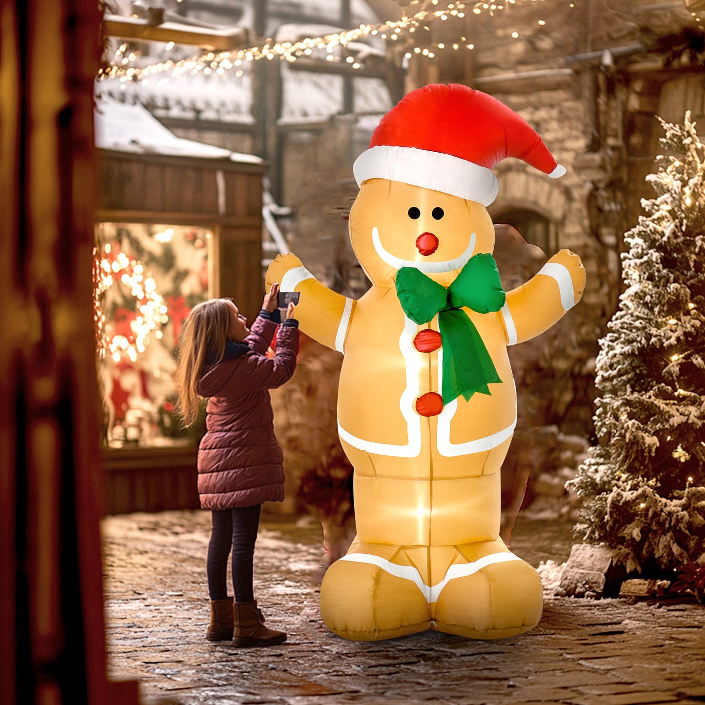 6ft Inflatable Gingerbread Man with LED Lights - Christmas Decoration