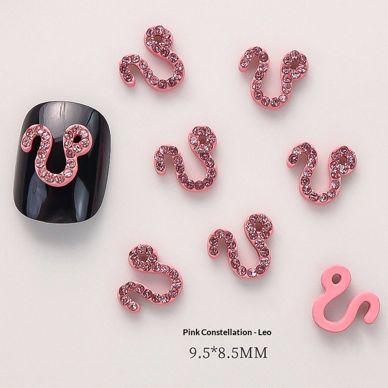12-Piece Zodiac Sign Nail Art Decorations Set - Trendy 3D Nail Tips for Aries Leo Pisces