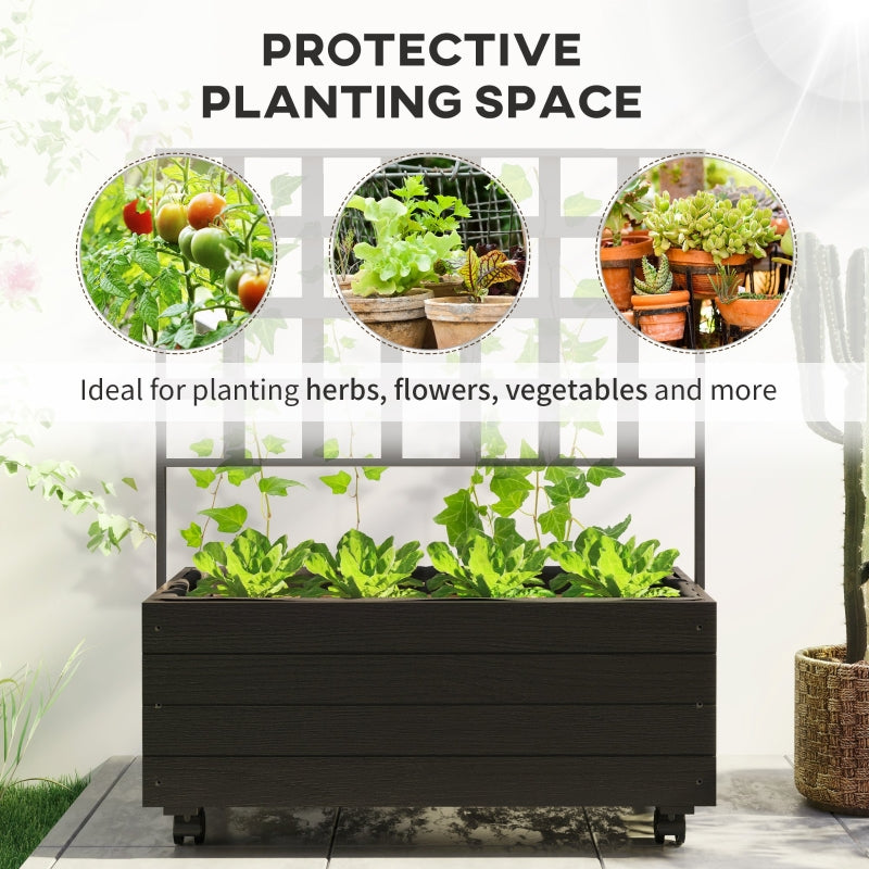 Raised Garden Bed With Trellis And Wheels, Outdoor Planter Wooden