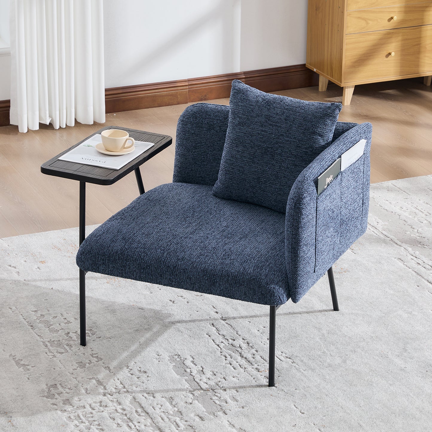 Navy Leisure Chair with Table & Back Pillow - Modern Upholstered Sofa