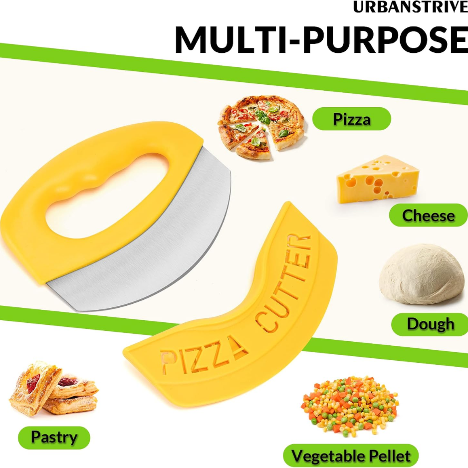 Heavy-Duty Stainless Steel Pizza Cutter Rocker with Blade Cover - Yellow