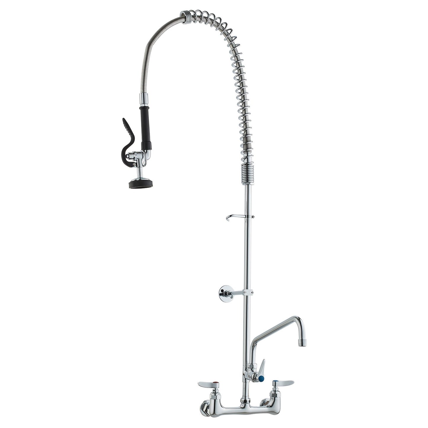 Wall-Mounted Commercial Kitchen Faucet with Pre-Rinse Sprayer