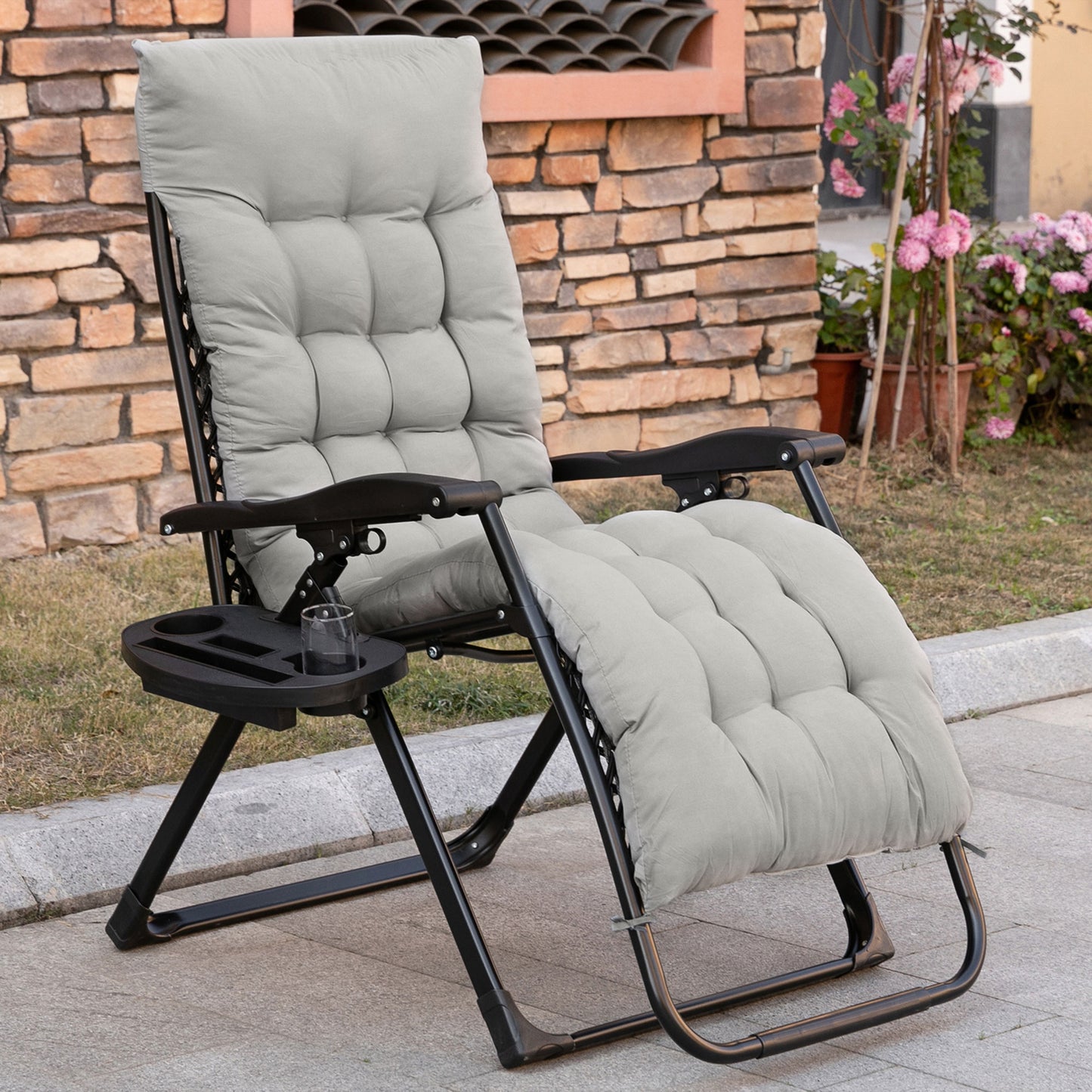 Zero Gravity Folding Recliner Chair with Cup Holder - Gray
