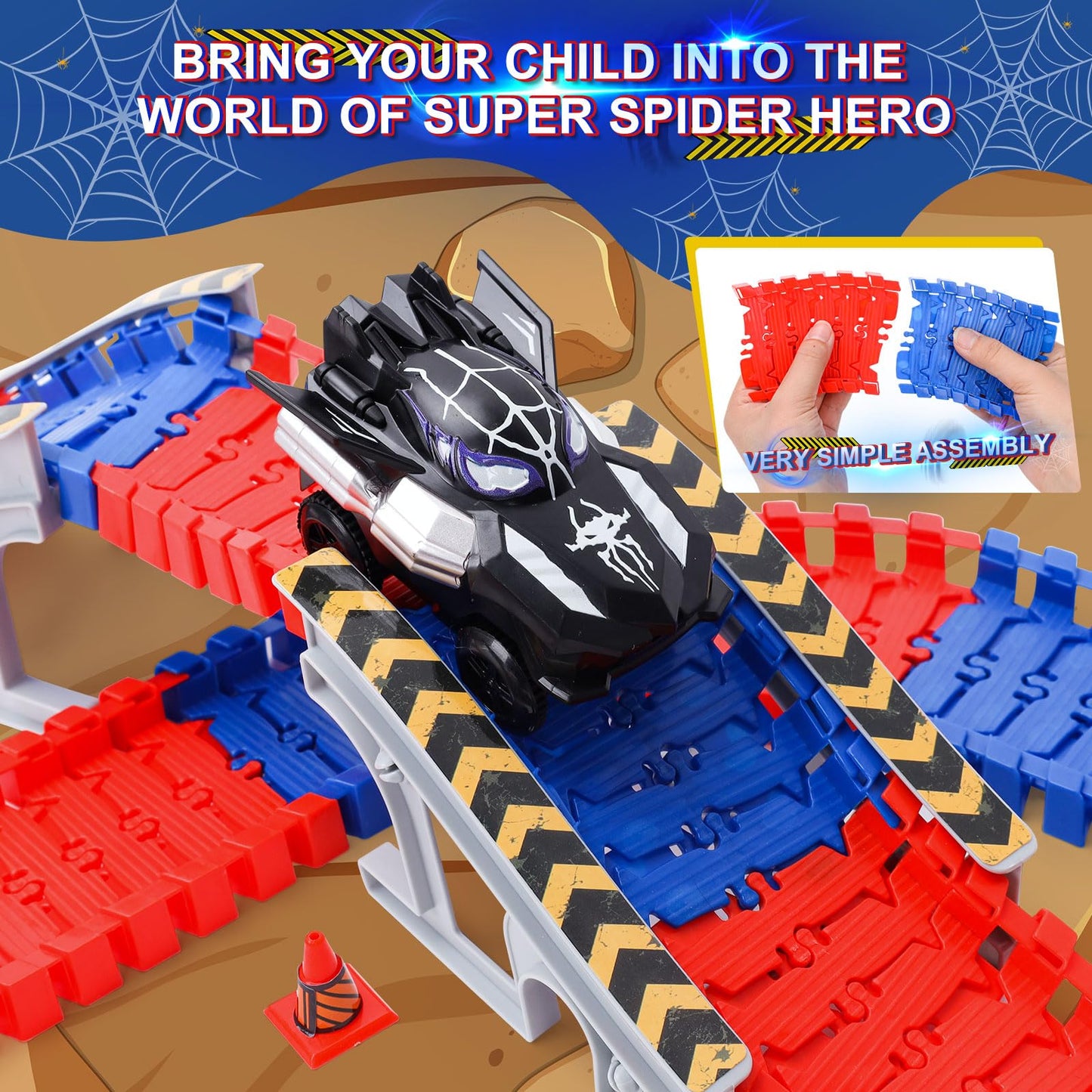 Spider-Themed Flexible Race Track Toy Set with Cars and Accessories - Creative Play