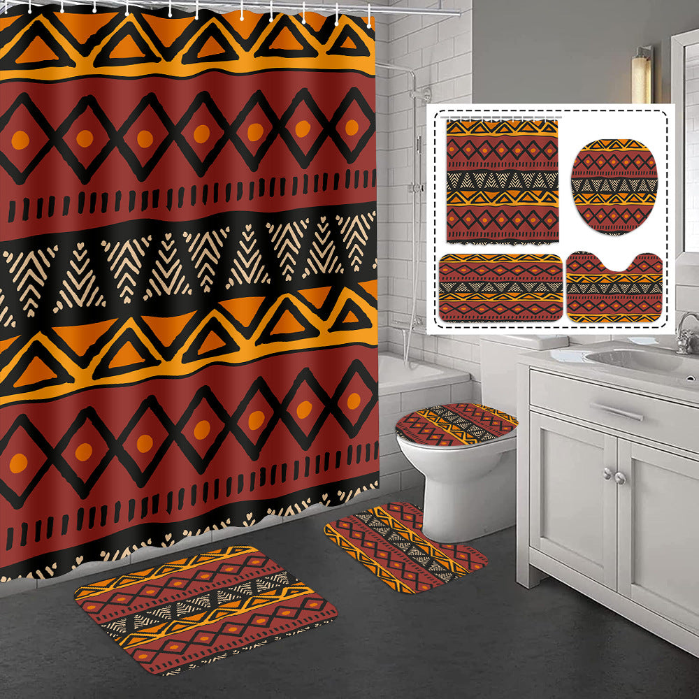 Bathroom Shower Curtain and Floor Mat Set - Polyester, Anti-slip, Modern Style